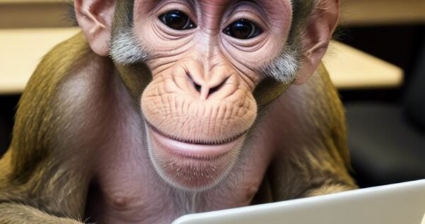 smile monkey business looks sit in from of table funny coding